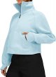 Womens Sweatshirts Fleece Lined 1/2 Zipper Collar Pullover Sweatshirts Long Sleeve Crop Tops