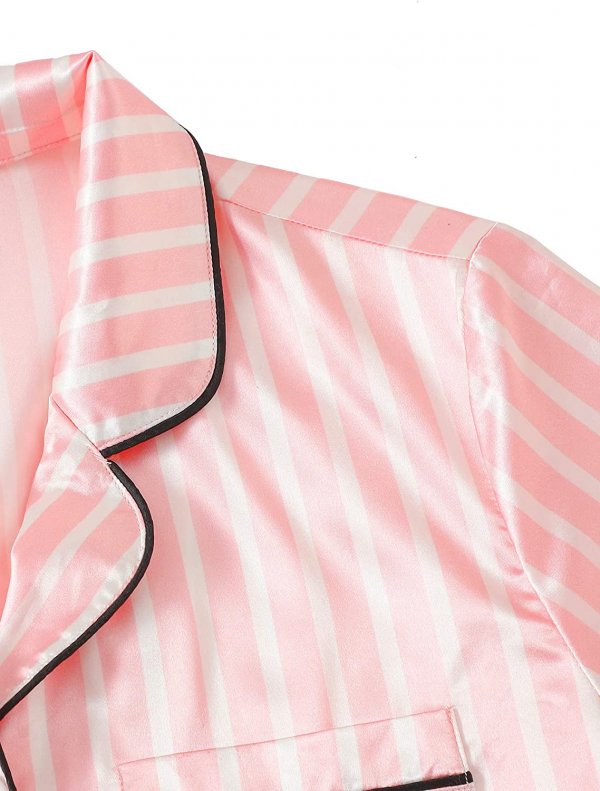 Women's Satin Sleepwear Short Sleeve Button Shirt and Shorts Pajama