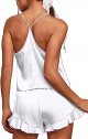 Women's Sexy Silk Satin Ruffled Pajamas Sets Cami Shorts Sets